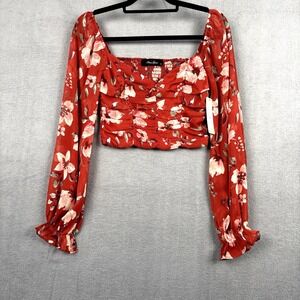 NWT Anna Grace Crop Top Women S Red Floral Babydoll Milkmaid Cottagecore Y2K
